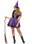 Witch, costume dress, crossing straps, puff sleeves, bats